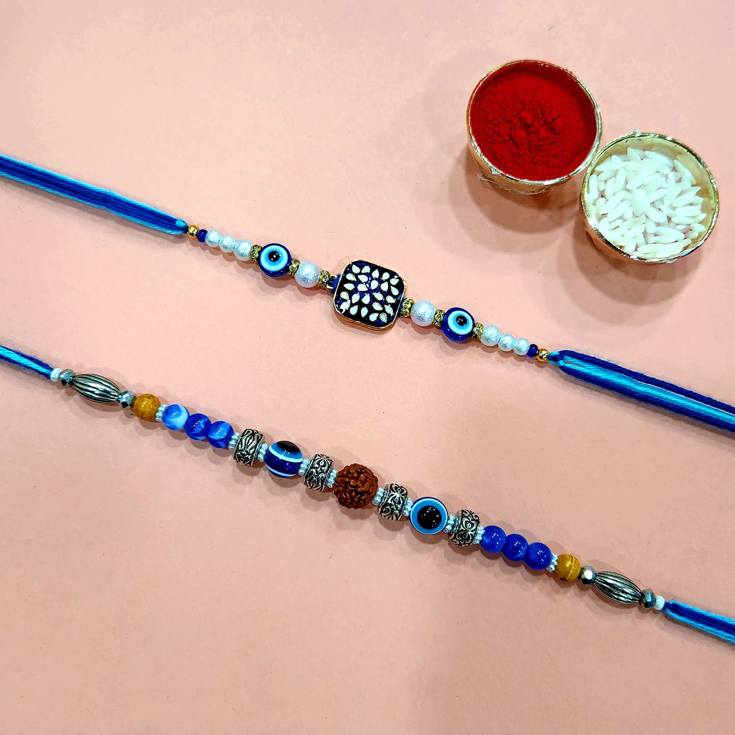 Artistic Evil Eye Rakhi to Ward off the Evil Gaze (Set of 2)2 (3) Blue Designer Rakhi Set