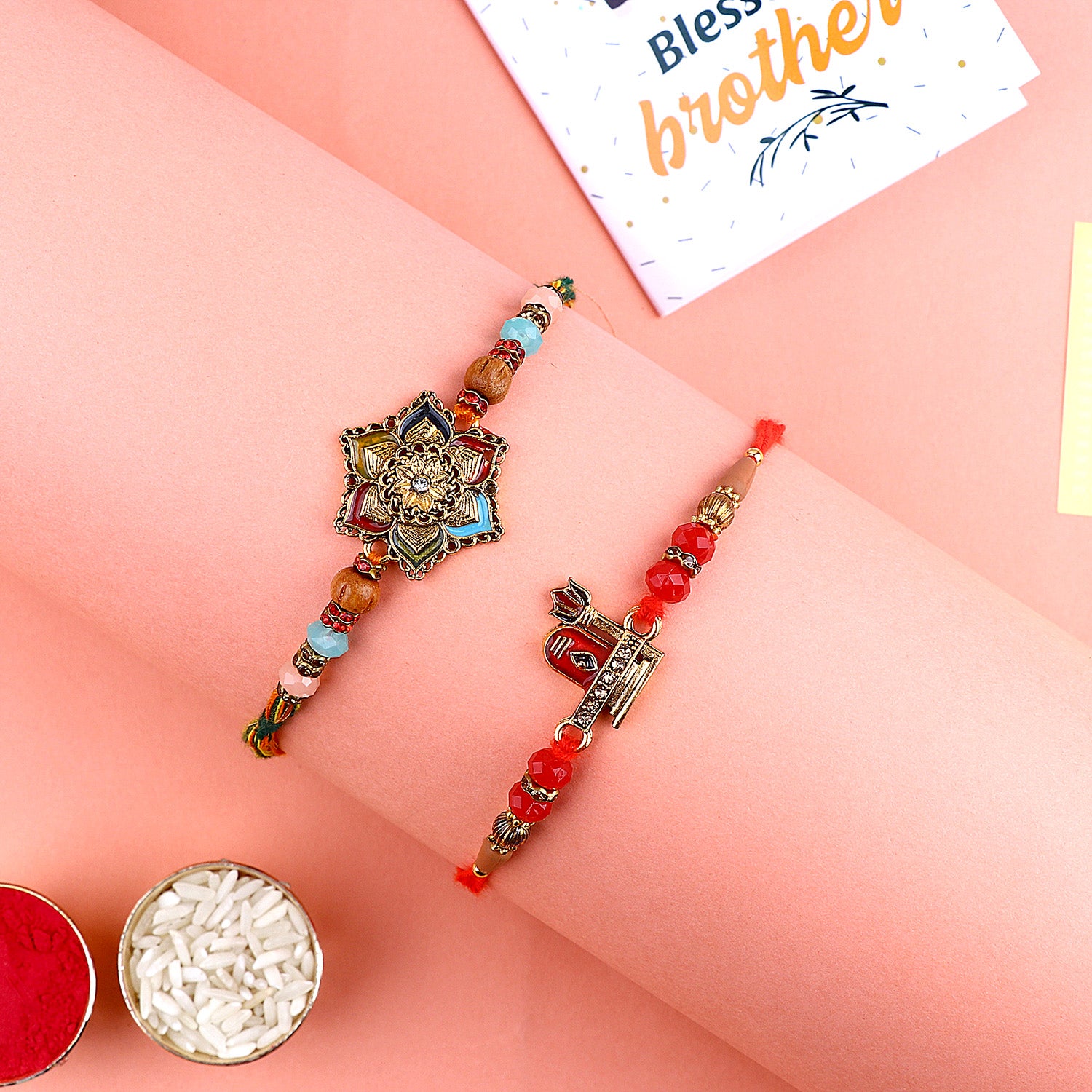 Multi-Colour Flower Design Rakhi Set Multi-Colour Flower Design Rakhi Set