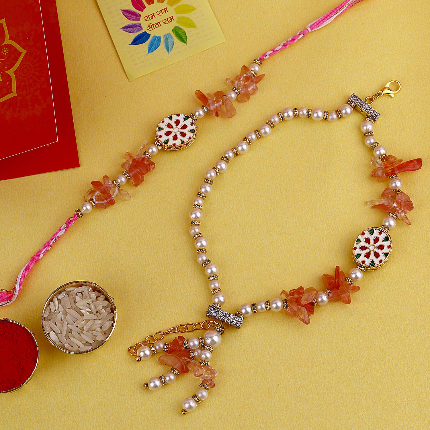 Floral Fusion Bhaiya Bhabhi Rakhi Set