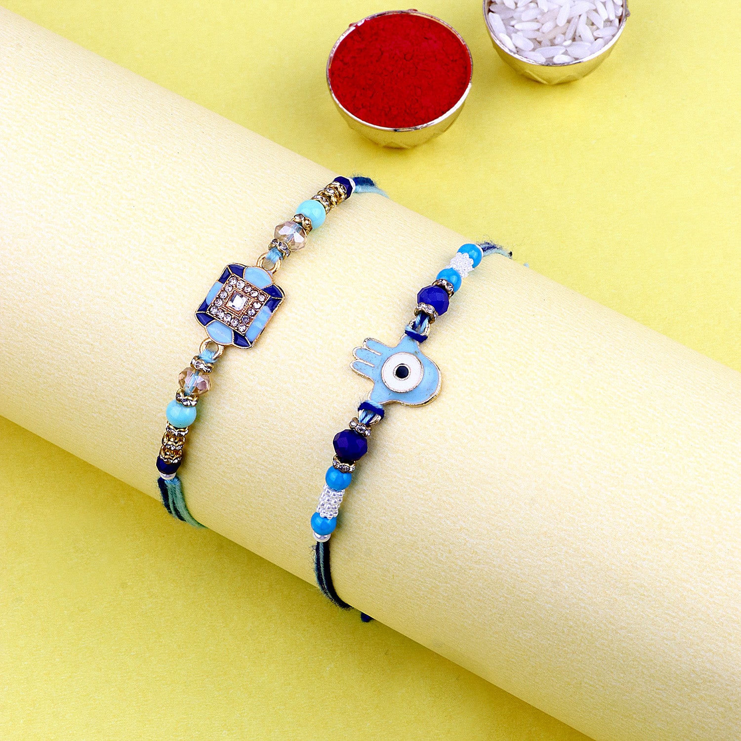 Hamsa Beaded Bhaiya Rakhi Set of 2