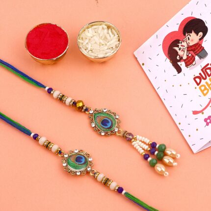 Padmabuja Handcrafted Beaded Bhaiya Bhabhi Rakhi Set