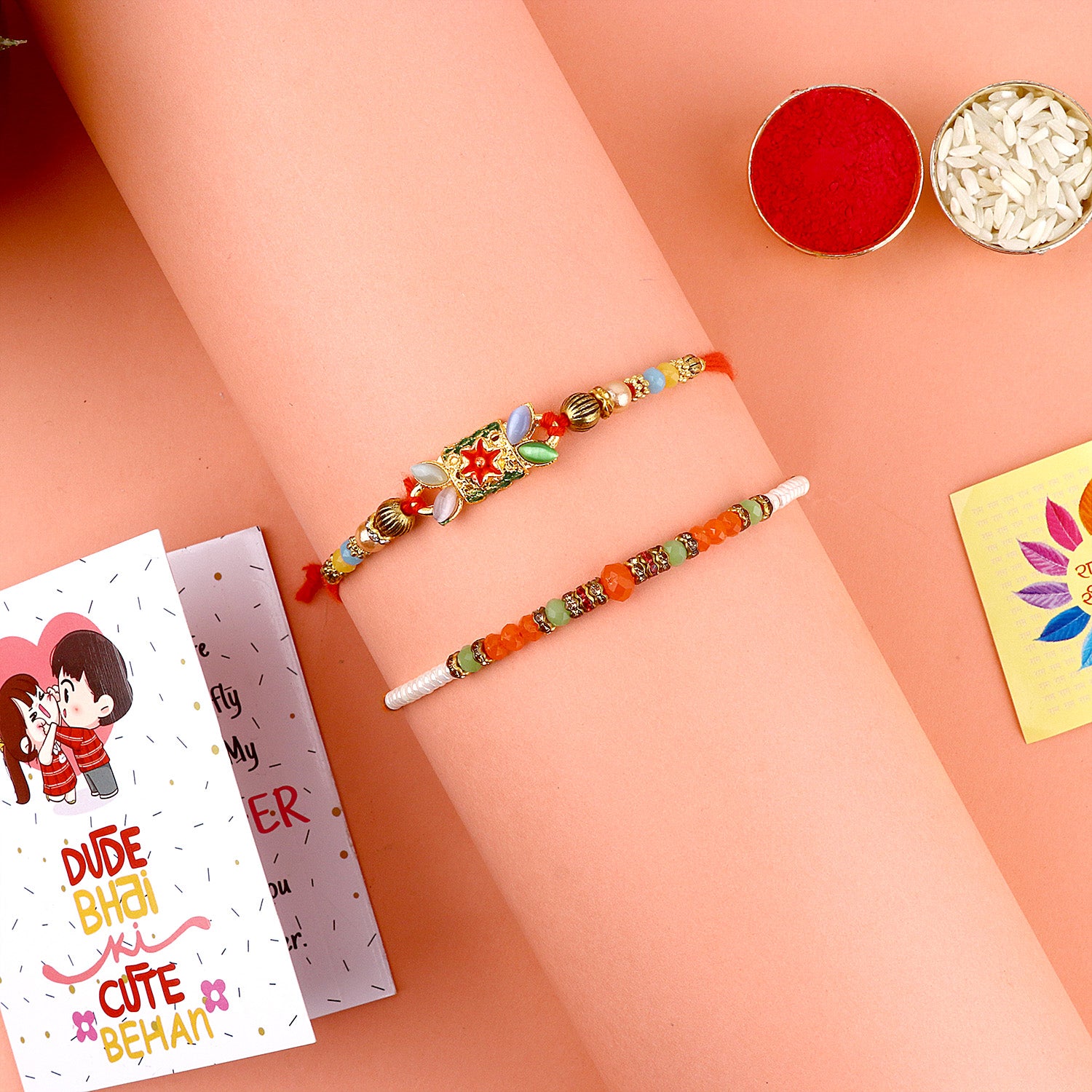 Idyllic Beaded Bhaiya Rakhi Set of 2