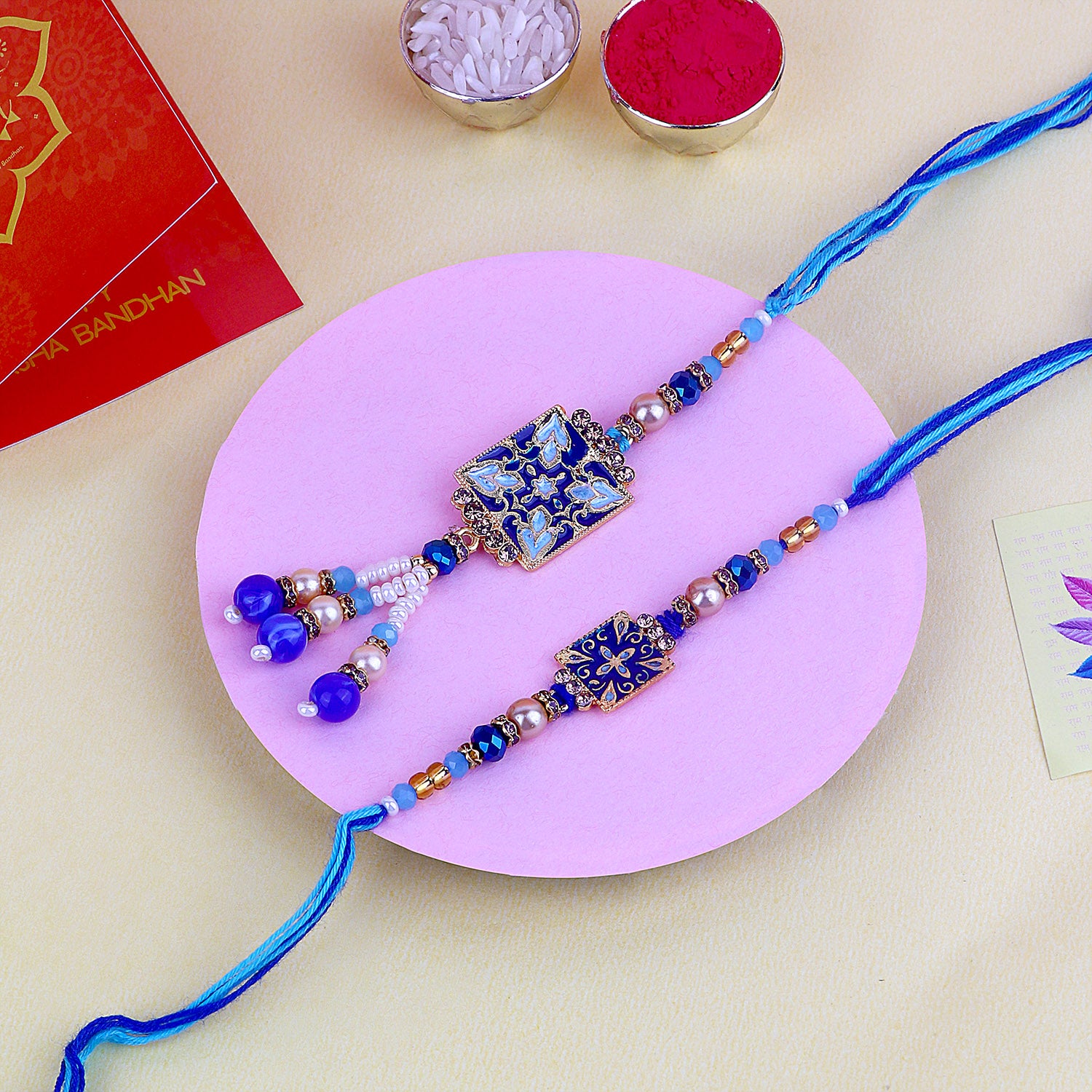 Intricate Beaded Bhaiya Bhabhi Rakhi Set
