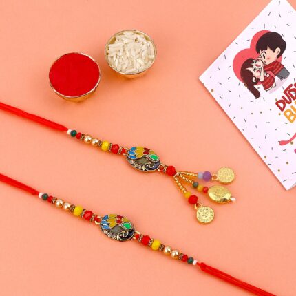 Padmabuja Traditional Charm Beaded Bhaiya Bhabhi Rakhi Set