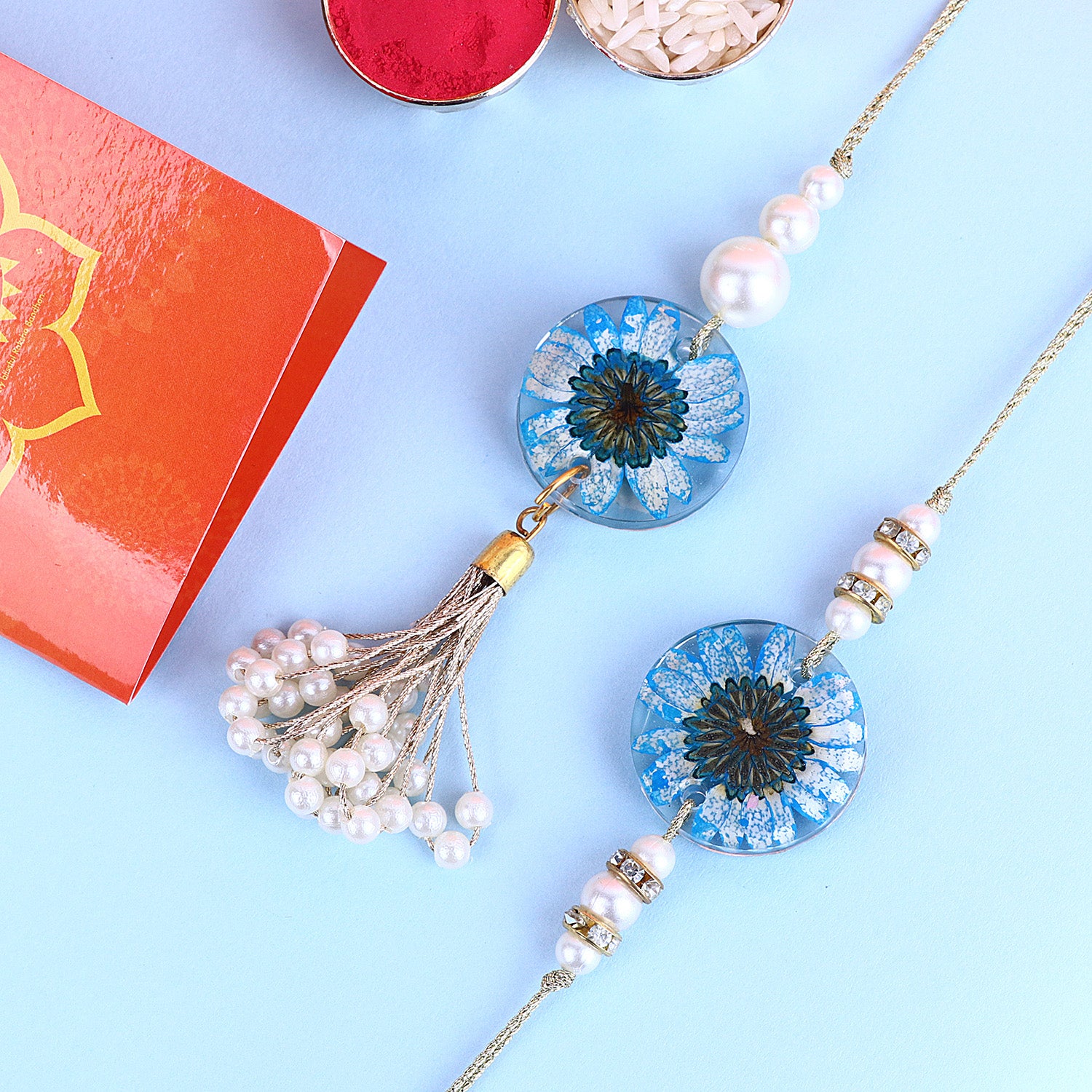 Trendsetting Beaded Resin Bhaiya Bhabhi Rakhi Set