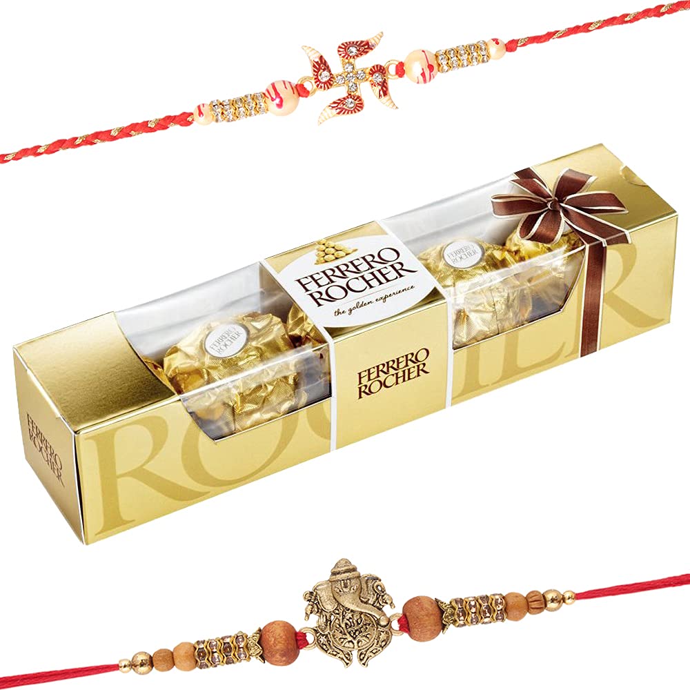 Ganesha & Swastik Rakhi with Ferrero Rocher Ganesha & Swastik Rakhi with Ferrero Rocher