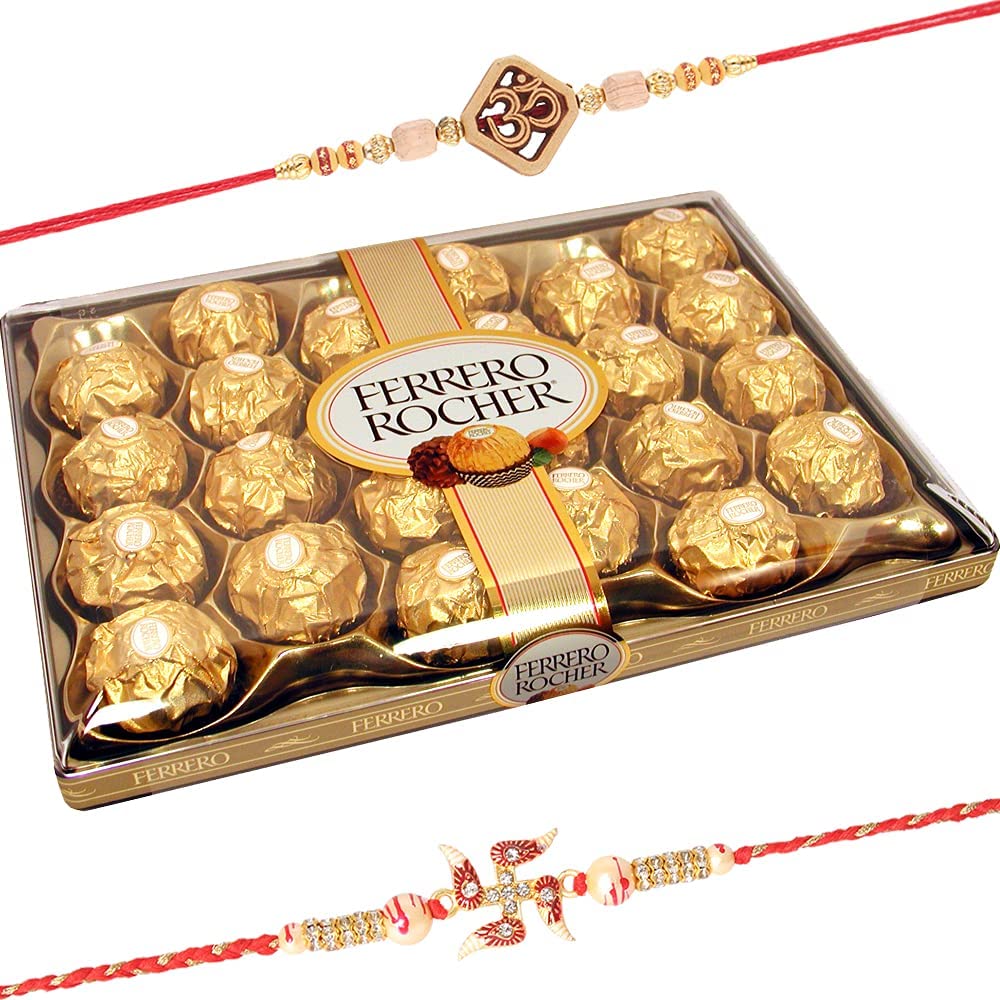 Om & Swastik Design Rakhi with Ferrero Rocher Om & Swastik Design Rakhi with Ferrero Rocher