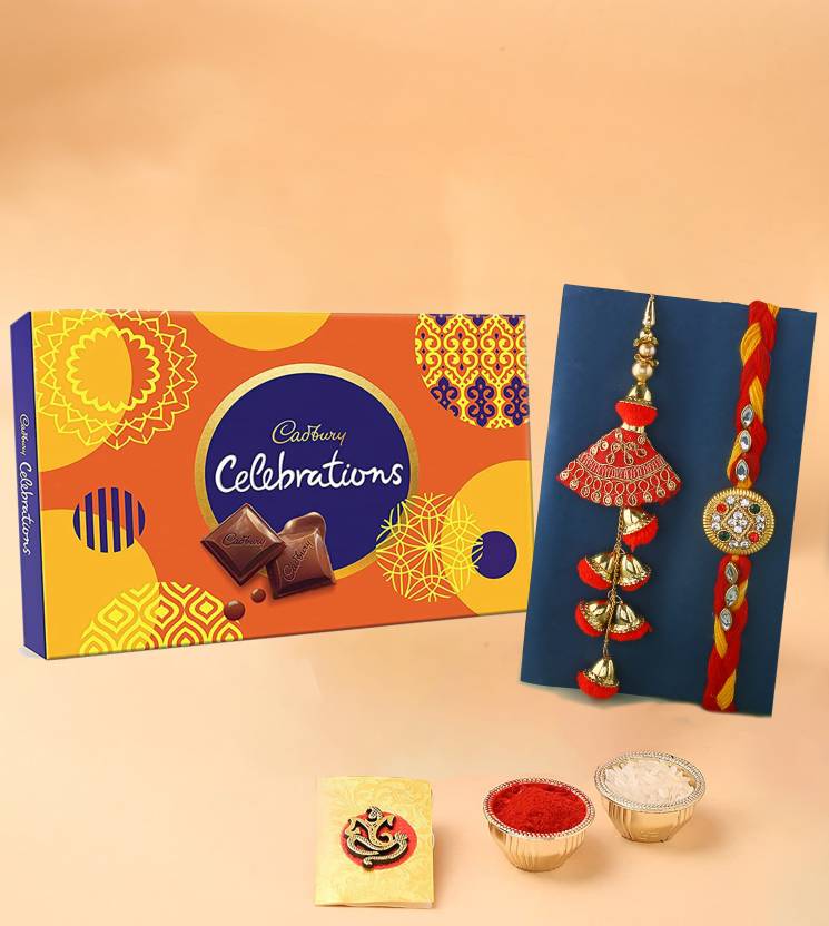 Bhaiya-Bhabhi Rakhi With Cadbury Celebrations and Roli-Chawal Set1 Bhaiya-Bhabhi Rakhi With Cadbury Celebrations and Roli-Chawal Set