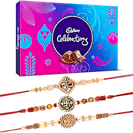 Padmabuja Om Swastik Bro Rakhi and Cadbury Celebrations combo