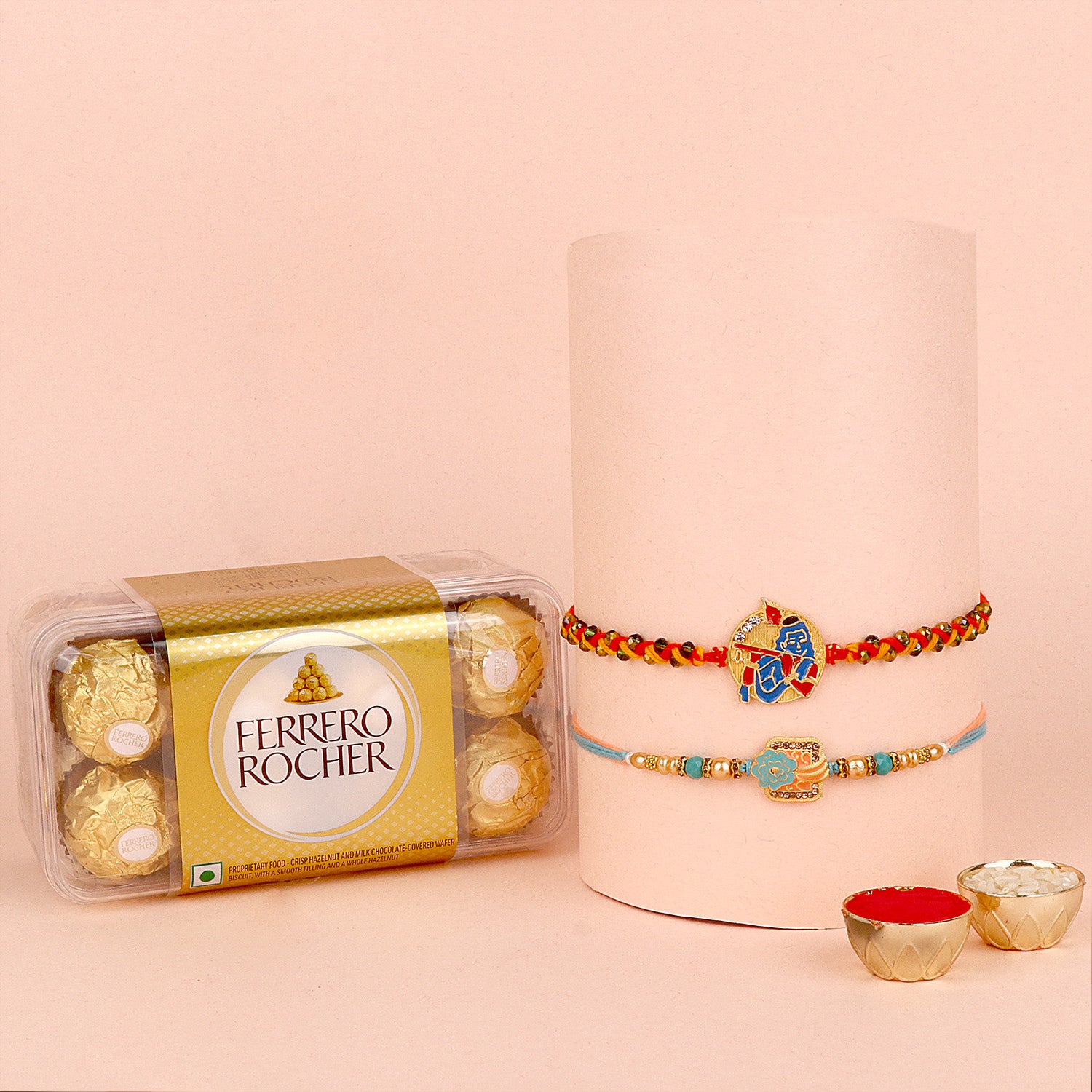 Choco Euphoria: Rakhi and Premium Chocolates for a Heavenly Celebration Multi-colour Shree Krishna Rakhi with Ferrero Rocher Chocolates