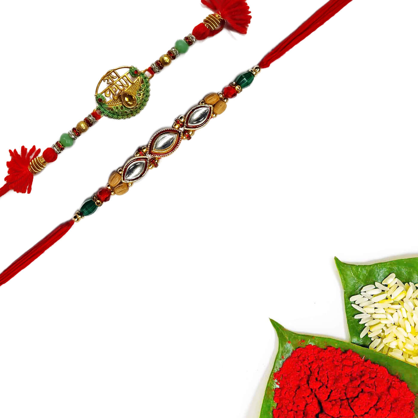 Clear Stone And Radhey Krishna Rakhi Pack Of 2 Clear Stone And Radhey Krishna Rakhi Pack Of 2