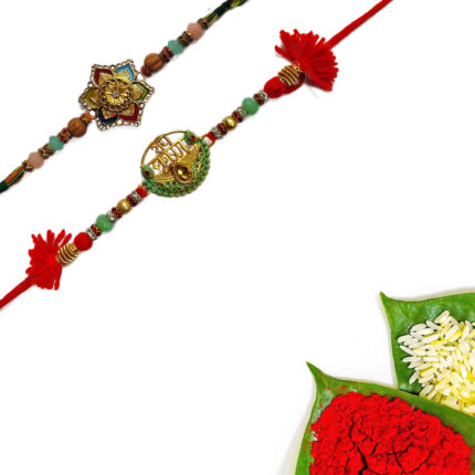 Set Of 2 flower And Radhey krishna Rakhi