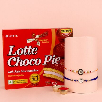 Multi-colour Designer Rakhi with Lotto choco pie