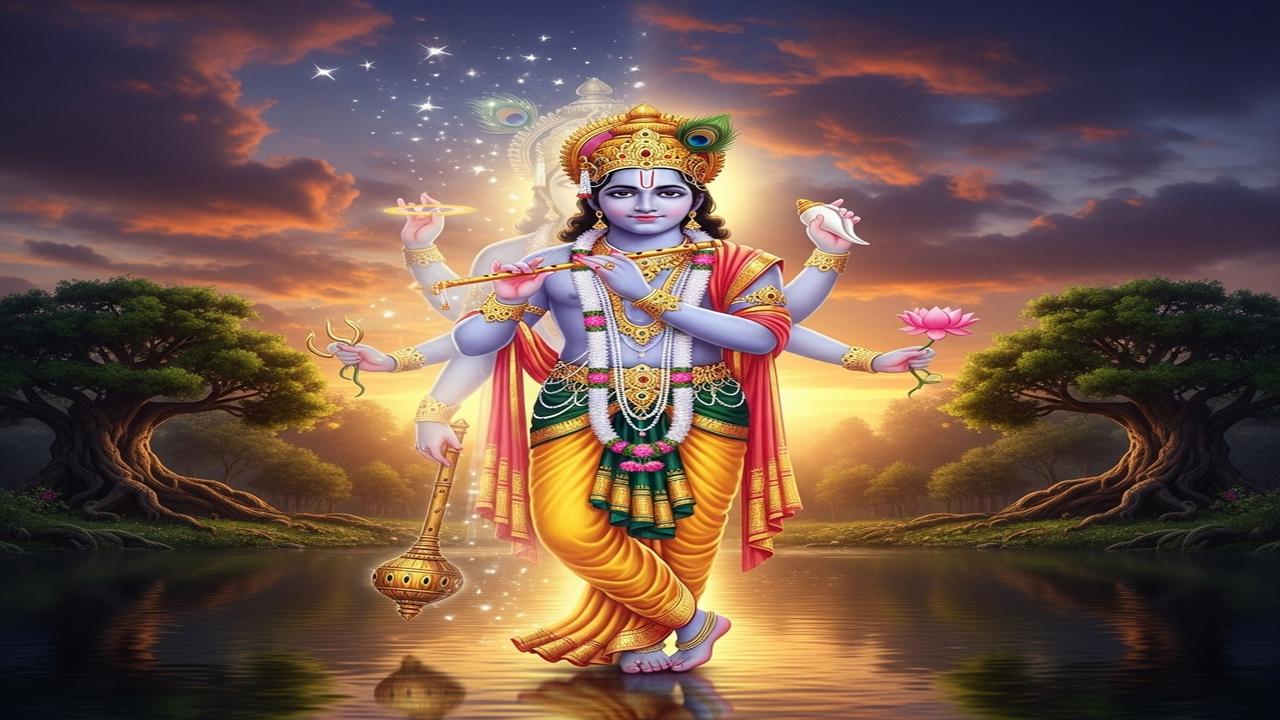 Krishna Returns to His Four-Armed and Human Form