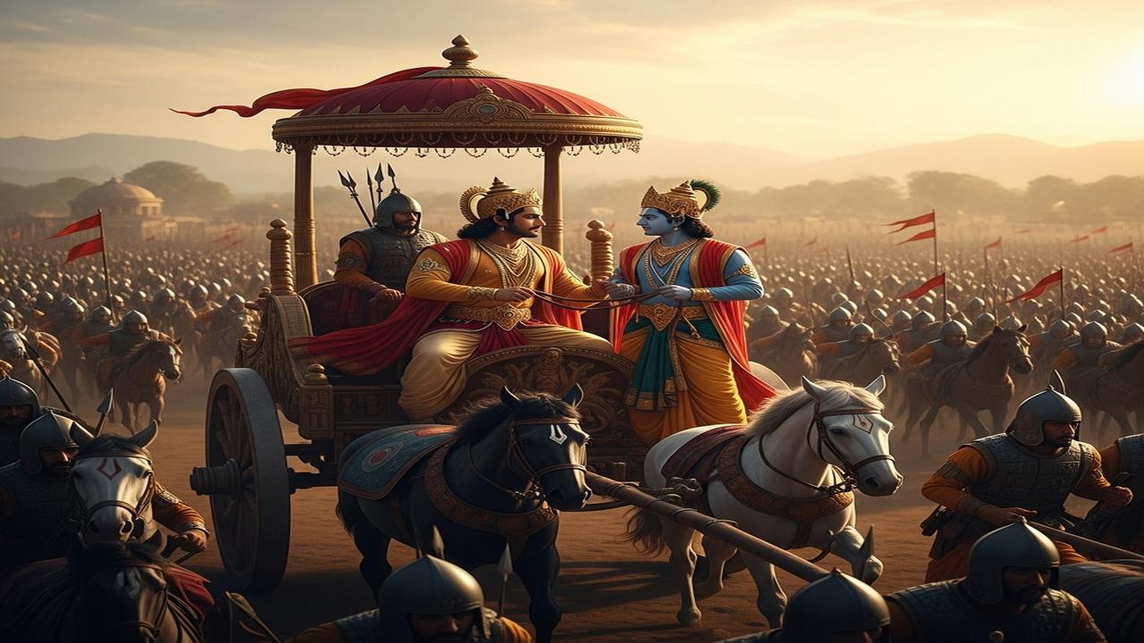 Arjuna Asks Krishna to Place the Chariot Between the Two Armies